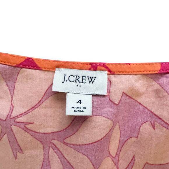 J Crew Dress Womens 4 Pink Orange Floral V Neck Puff Sleeve Tiered Midi Pockets - Picture 11 of 16